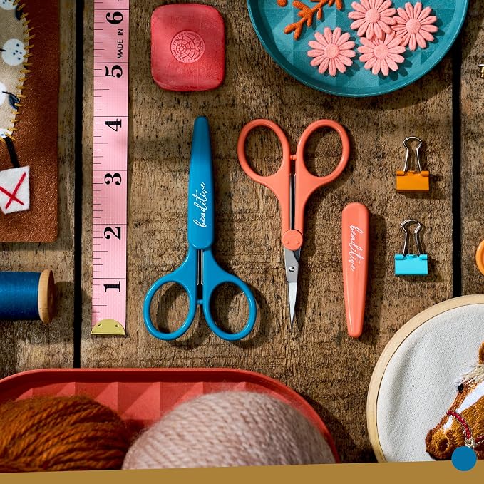 Beaditive High Precision Detail Scissors Set (2-Pc) Sharp, Fine Tips | Paper Cutting, Scrapbooking, Sewing, Crafting | Stainless Steel | Protective Cover (Mid Century)
