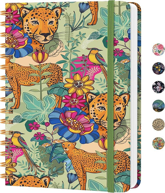 CICPAP Lined Spiral Journal Notebook, A5 College Ruled Notebook for Journaling, Note-Taking, and Daily Planning, Durable Hardcover with an Elegant Design, Leopard