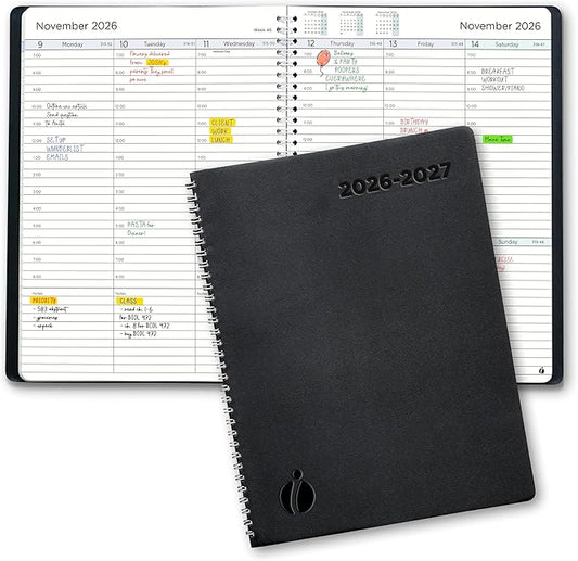 Academic Planner 2026-2027 - Hourly 2026-2027 Planner Weekly and Monthly - Appointment Book with Flexible Cover, Twin-Wire Binding - Simple Design for Productivity, June 2026 - July 2027. 8.5 x 11