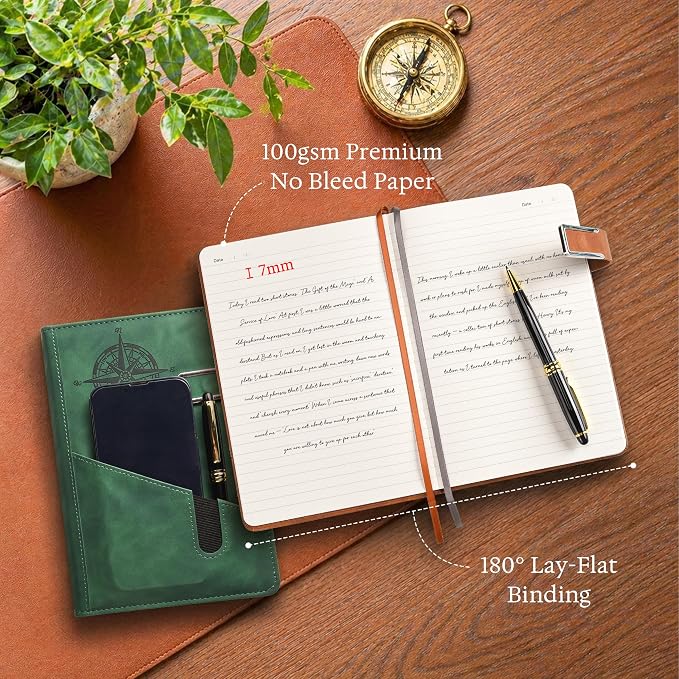 Lined Notebook Journal for Men Women, College Ruled Notebook, Hardcover Leather Journal with Pen & Gift Box, 256 Pages Thick Daily Diary, Professional Notebooks for Work, School, Business, Writing, A5