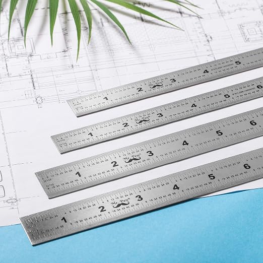 Mr. Pen- Machinist Ruler, 4 Pack, (6, 8, 12, 14 Inch) | Stainless Steel Metric & Imperial, Precision Measuring Tool, 1/64", 1/32", 0.5 mm Graduation for Engineering, Carpentry