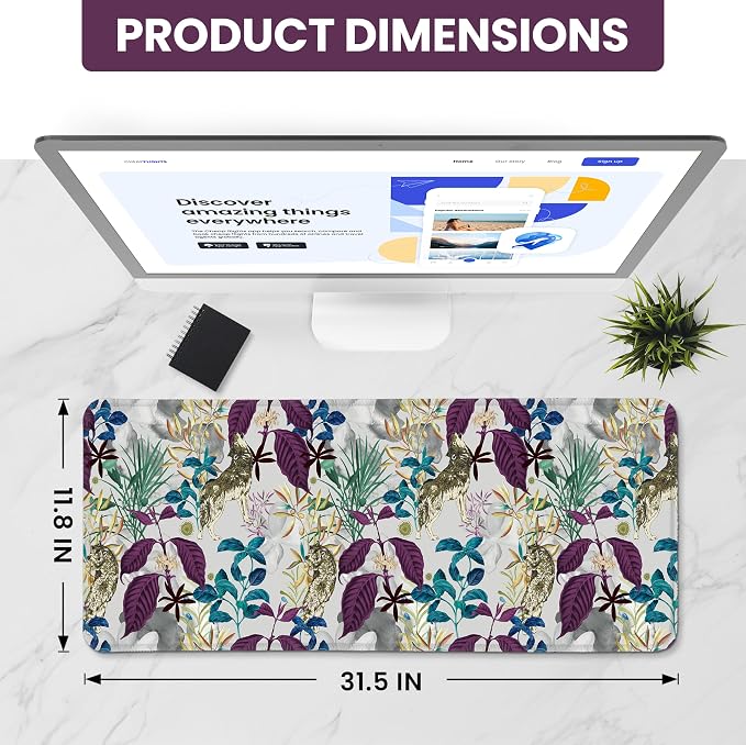 Large Mouse Pad for Desktop, Cute Desk Mat Pad Protector for Work & Gaming, Aesthetic Pretty Anti-Slip Laptop Blotter Cover for Office School Home Supplies, Jungle, 31.5" x 11.8"