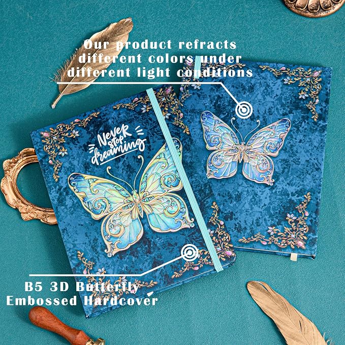 B5 Hardcover Journal for Women & Men -Butterfly Aesthetic Lined Notebook | 192 Pages Thick 80gsm Paper Writing Journal for Office, School, Travel Notes & Gift-9" x 6.9