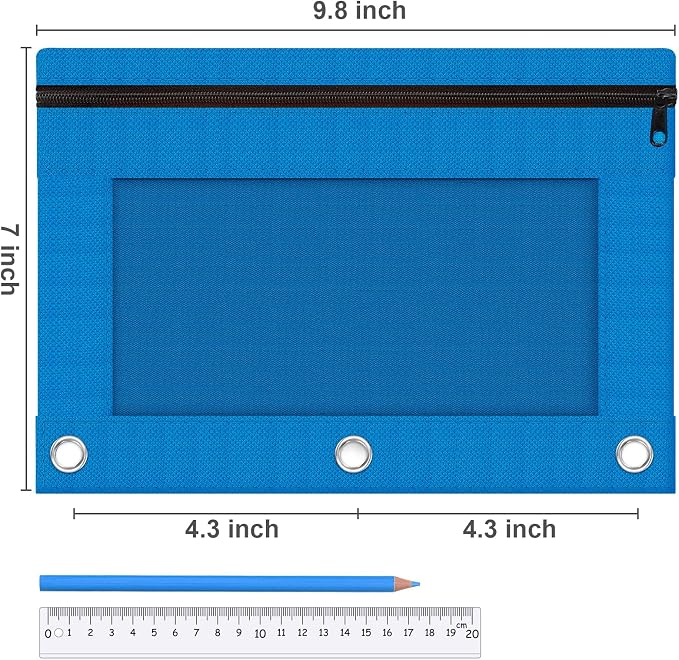 Pencil Pouch for 3 Ring Binder, 2 Pack Pencil Bags with Zipper, Blue Pencil Case for Classroom School Office Supplies, Large Sturdy and Durable Cloth Pencil Pocket for 3 Holder Binder