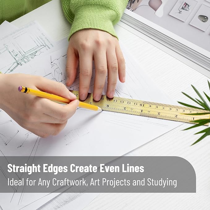 Mr. Pen- Metal Straight Edge Ruler, 2 Pack, 6" and 12", Gold | Stainless Steel Ruler Set, Imperial & Metric Measurements for Drawing, Home, Office, Engineering