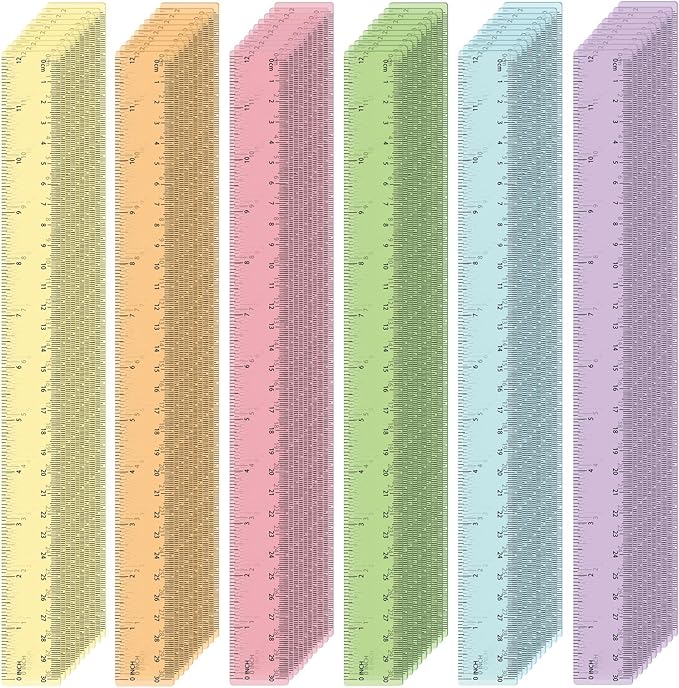 120 Pcs Clear Plastic Ruler Bulk 12'' Colorful Ruler for Classroom with Inch Centimeter for Teacher Student Back School Office Supplies Tool Operation Measuring Drawing(Pastel)