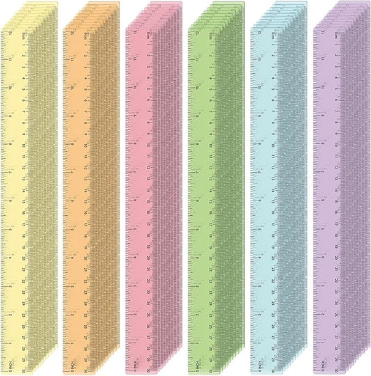 120 Pcs Clear Plastic Ruler Bulk 12'' Colorful Ruler for Classroom with Inch Centimeter for Teacher Student Back School Office Supplies Tool Operation Measuring Drawing(Pastel)