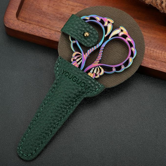 YOUGUOM Embroidery Scissors with Cover, Sewing Crafting Shears | Rainbow, Stainless Steel, Sharp Tip, for Needlework, Artwork, Cross Stitch, Quilting, Thread, Paper Cutting, Mini DIY Tools