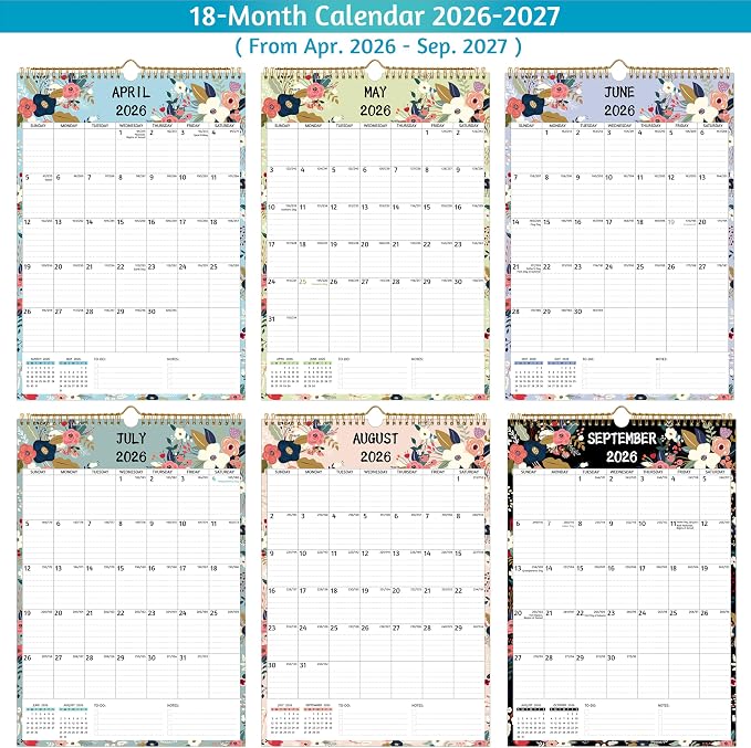 Wall Calendar 2026-2027 – Apr.2026 - Sep.2027, Calendar 2026-2027 Wall, 18 Monthly Calendar, 12 x 17 In, 2026-25 Calendar with Large Blocks, Thick Paper, Holidays, To-do ＆ Notes, Great for Organizing