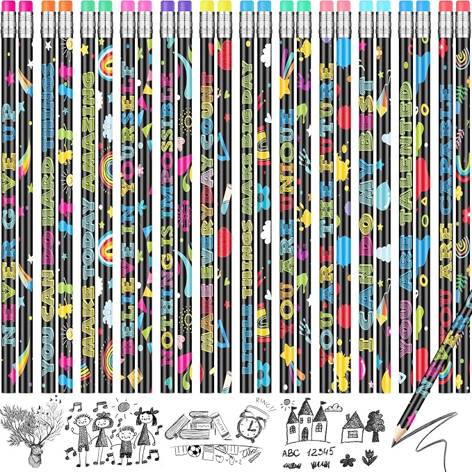 200 Pcs Motivational Pencils Bulk, Fun Inspirational School Pencils for Classroom, Cute Wood Pencils with Encourage Positive Sayings, Back to School Supplies for Kids Student Teacher Classroom Reward
