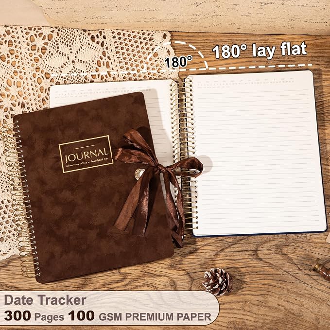 Flying Eagle Spiral Notebook, Velvet Hardcover, 8.5 x 11 in,Brown | 300 Lined pages, Vintage Journal for Women & Men, Comes with Premium Gift Box for Writing