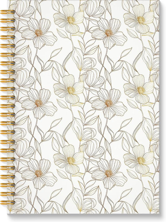 ROXMART Beige and Gold Floral Spiral Notebook, Neutral Elegant Flower Plant Journal, Retro Minimalist Line Art Botanical Hardcover Notebook Journal, 5.5x8.3 Inch
