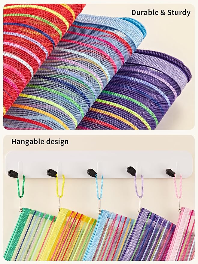 JARLINK Zipper Mesh Pouch, 120 Pcs multi-use Pencil Pouches in 10 Colors | Multipurpose Pencil Pouch Bulk for School, Office Supplies, Cosmetics, Makeup&Travel Accessories, Mixed Color