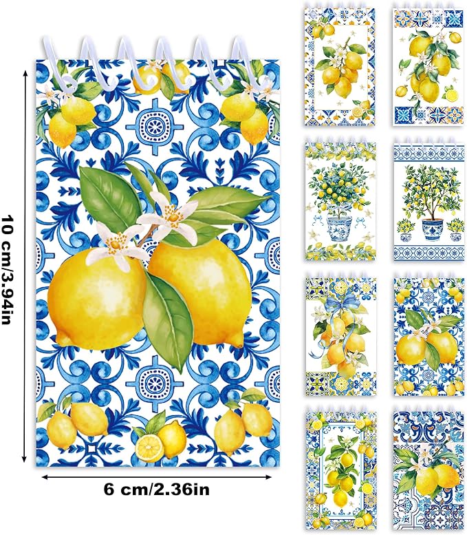 Lemon Coil Notepad 24 Pcs, 2.36 x 3.94 Inch Cute Mini Notebooks 16 Sheets 32 Pages, Citrus Memo Pads Bulk with Lemon Design for Daily Planning, Shopping Lists, Office School Supplies, Party Favors
