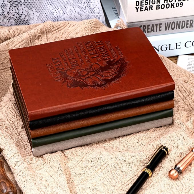MINICAGIE Leather Journal for Men Soft Cover 256 Pages Lined Journals for Writing A5 Lion Journaling Notebooks Vintage Inspirational Diary, 5.7" x 8.3", Red