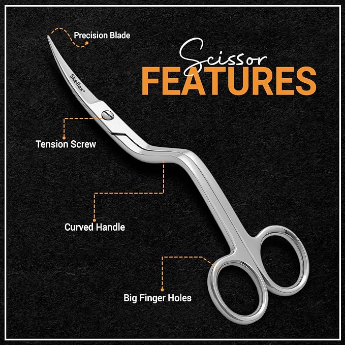 Applique Scissors 6 Inch - Premium Quality Stainless Steel With Precision Blades - Double Bent Curved Scissors for Embroidery, Fabric, Thread, Knitting, Sewing, Arts & Craft