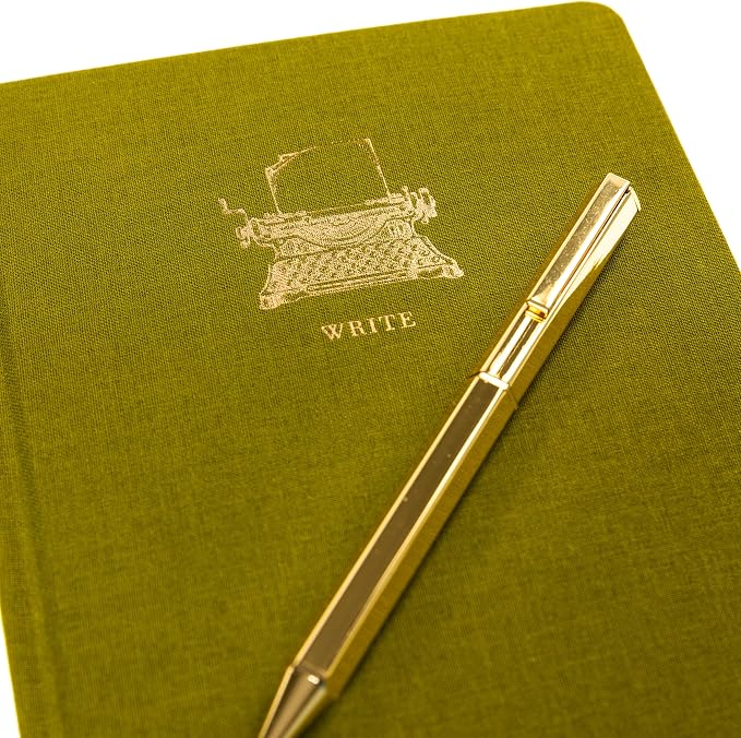 Graphique Typewriter Lined Journal Plus Pen Luxe Collection, Hardcover Diary Notebook for Writing, Gold Foil Embossing, 160 Pages, 6” x 8”