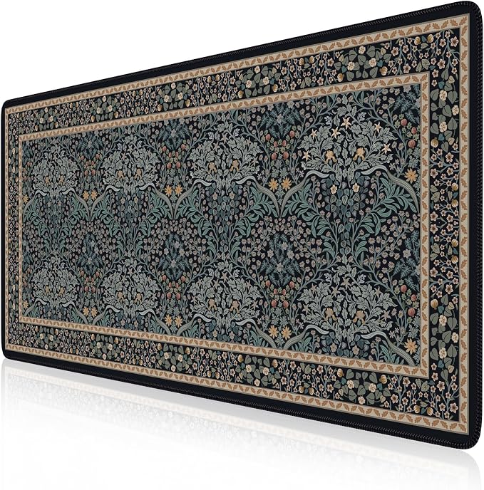 iCasso Desk Cover Mat, Office Mouse Pad, Desk Protector Mat, Extra Large Matt for Desktop,Anti-Slip XXL Big Mousepad with Stitched Edges for Computer Keyboard Retro Black