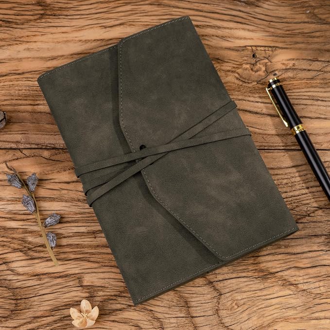 MINICAGIE Vintage Journal for Women Men Leather Bound Journaling Notebook Diary 160 Pages Book of Shadows Journal Soft Cover Journals for Writing Travel Gifts, 5.9x 8.6 in, Green