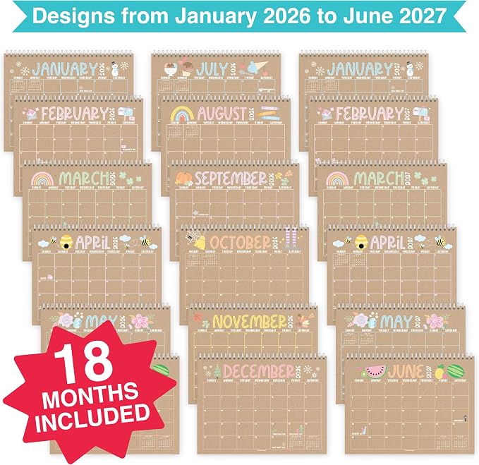 Small Desk Calendar 2026-2027 Standing Flip - 18-Month 2026 Desk Calendar Small for Home, Office & School, Standing Desks Calendars 2026-2027, Mini Desks Calendars, Back to School Teacher Gifts