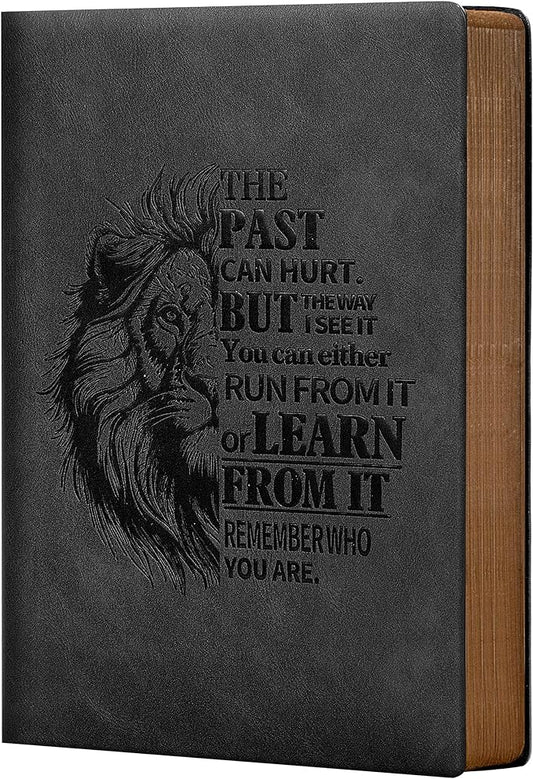 MINICAGIE Leather Journal for Men Soft Cover 256 Pages Lined Bible Journals for Writing A5 Lion Journaling Notebooks Vintage Inspirational Diary, 5.7" x 8.3", Black