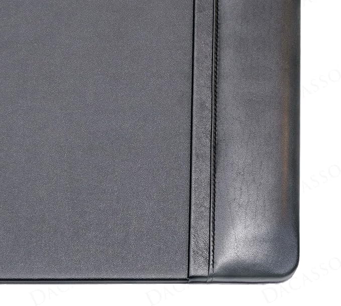 Classic Leather Desk Pad with Side Rails - Luxury Leather Desk Blotter for Writing - Padded Executive Desk Surface Protector - (Black, 34” x 20”) - Dacasso