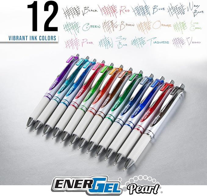 Pentel EnerGel RTX Pearl Liquid Gel Pen, (0.5mm) Needle Tip, Fine Line, Asstd. Ink, 14-Pk Plastic Box