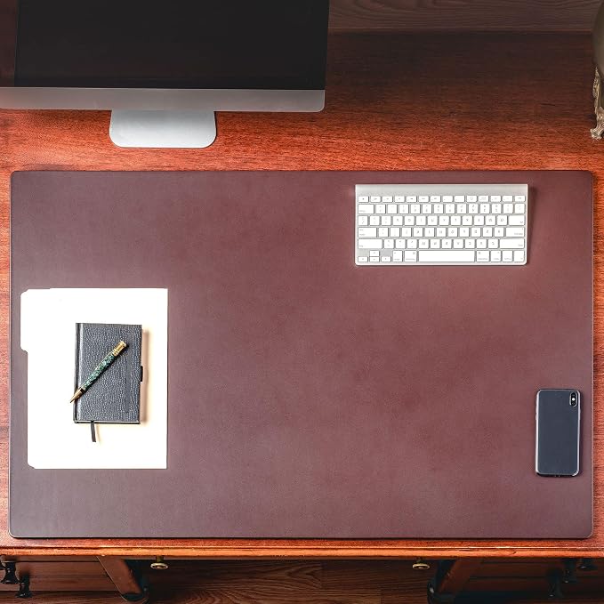 Dacasso 38 x 24 Chocolate Brown Leather Desk Mat w/Out Side Rails - Executive Desk Surface Protector - Luxury Leather Desk Blotter for Writing
