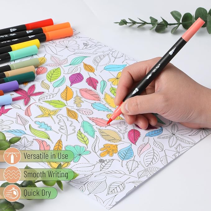 Mr. Pen- Dual Tip Brush Pens, 12 pcs, Assorted Colors | Fine & Brush Tip Markers for Adult Coloring Markers for Adults