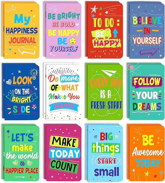 Cinrobiye 24 Pcs Mini Colorful Notebooks, Funny Motivational Journals Notepads Inspirational Notepads Small Pocket Notebook for Kids Teacher School Office Gift Bulk Prizes Travel Supplies (Colorful)