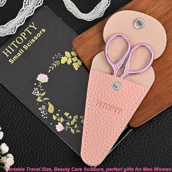 Small Pointed Scissors for Women Men Facial Hair, Beard, Mustache | Mini Grooming Scissor Little Travel Shears, for Eyebrow, Eyelash, Sewing, Embroidery, Craft, Detail Thread Cut with Sheath