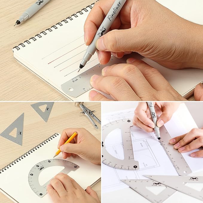 Mr. Pen- Professional Geometry Set, 15 pcs, Drafting Tools with Protractor | Compass, Metal Ruler, Triangles, Pens & Pencils, Complete Geometry & Drafting Kit for Architects, Engineers & Students