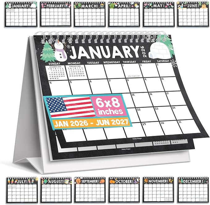 Small Desk Calendar 2026-2027 Standing Flip - 18-Month 2026 Desk Calendar Small for Home, Office & School, Standing Desks Calendars 2026-2027, Mini Desks Calendars, Back to School Teacher Gifts