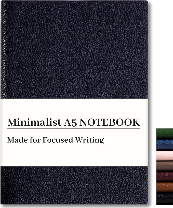 CAGIE Lined Journal Notebook for Men & Women,176 Pages A5 Medium Size, Softcover Leather Journals for Writing, College Ruled Notebook for Work & School, 100 GSM Thick Paper (5.7'' x 8.3'') (Black)
