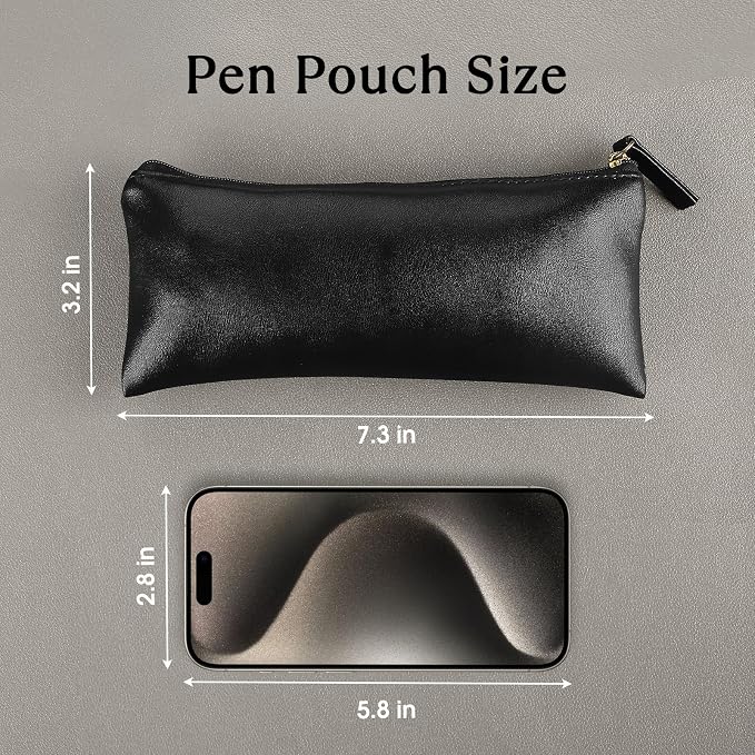 MROCO PU Leather Pencil Case, Small Zipper Pouch, Black | for Pencils, Pens, Markers, Makeup, Coins, Change, Water-resistant PU, Smooth zip, compact for school office travel