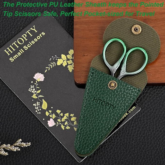 Small Sharp Scissors for Women Men Eyebrow Hair Beauty Grooming | All Purpose Tiny Travel Kit, for Beard, Moustache, Eyelash, Sewing, Embroidery, Detail Thread Paper Cutting with PU Cover