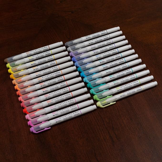Zebra Pen MILDLINER No Bleed Brush Pen, Assorted Colors, Dual Tip, 25-Pack