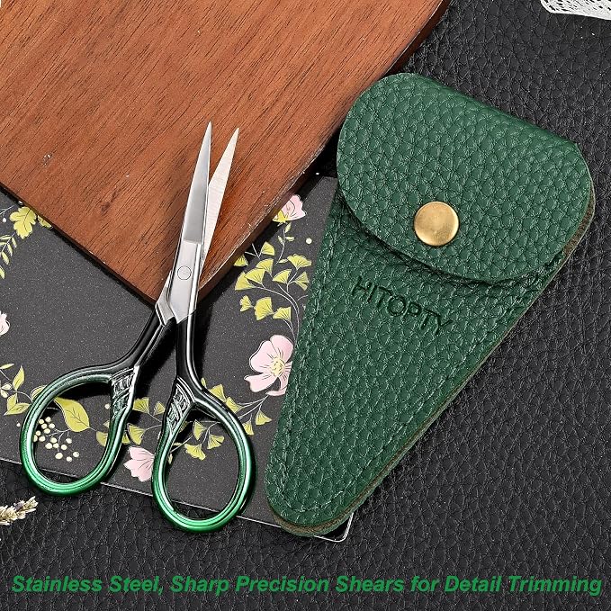 Small Sharp Scissors for Women Men Eyebrow Hair Beauty Grooming | All Purpose Tiny Travel Kit, for Beard, Moustache, Eyelash, Sewing, Embroidery, Detail Thread Paper Cutting with PU Cover