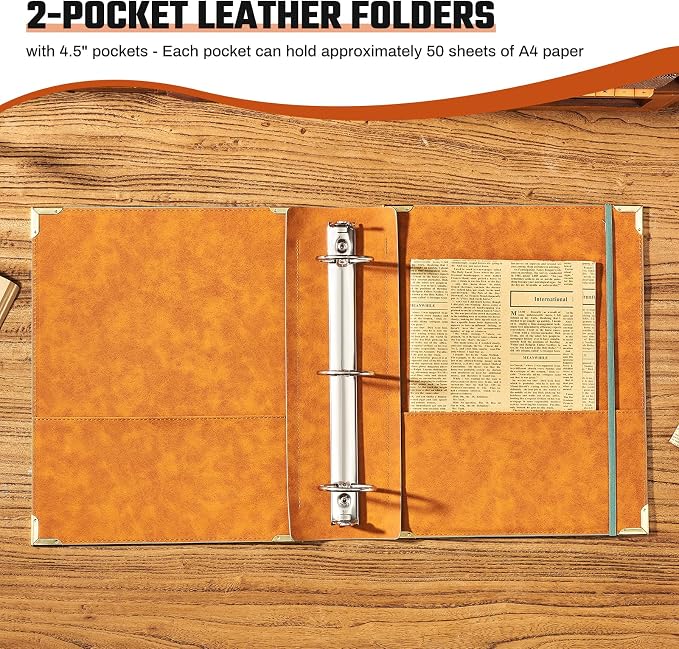 Ovesmusl Sunflower PU Leather 3 Ring Binder Fits 8.5"x11" Letter Size Paper, 1.5 Inch Round Ring Binder Holds 350 Sheets, Notepad Paper Cover Loose Leaf Organizer, Green