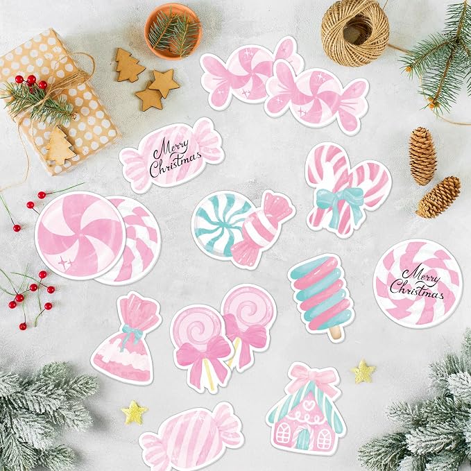 Xqumoi 30 Pack Christmas Pink Candy Sticky Notes - Xmas Sweet Lollipop Self Sticky Notepads Self-Adhesive Writing Memo Pads Office School Supplies Birthday Party Favors Gift Goodies Bag Fillers
