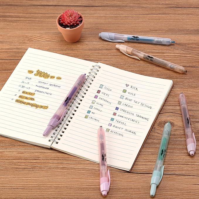Mr. Pen- Retractable Highlighters, 6 Pack, Muted Pastel Colors | Chisel Tip Highlighter Marker Set, Click Highlighter Markers for Classroom, Journaling, Study Supplies