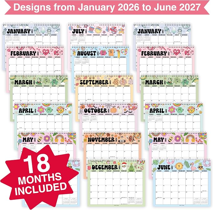 2026 Calendar Wall - 2026 Wall Calendar Large, 18-Month Hanging Calendars for School, Home & Office, Academic Monthly Calendar from January 2026 to June 2027, Back to School Teacher Gifts