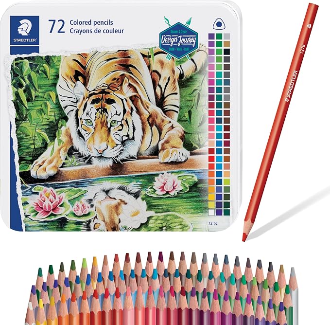 STAEDTLER Triangular Colored Pencils Set, 72 Pack: Ergonomic Colored Pencils in Tin for Drawing, Coloring, Shading & School Projects – Soft Blendable Core Art Pencils for Students, Adults & Artists