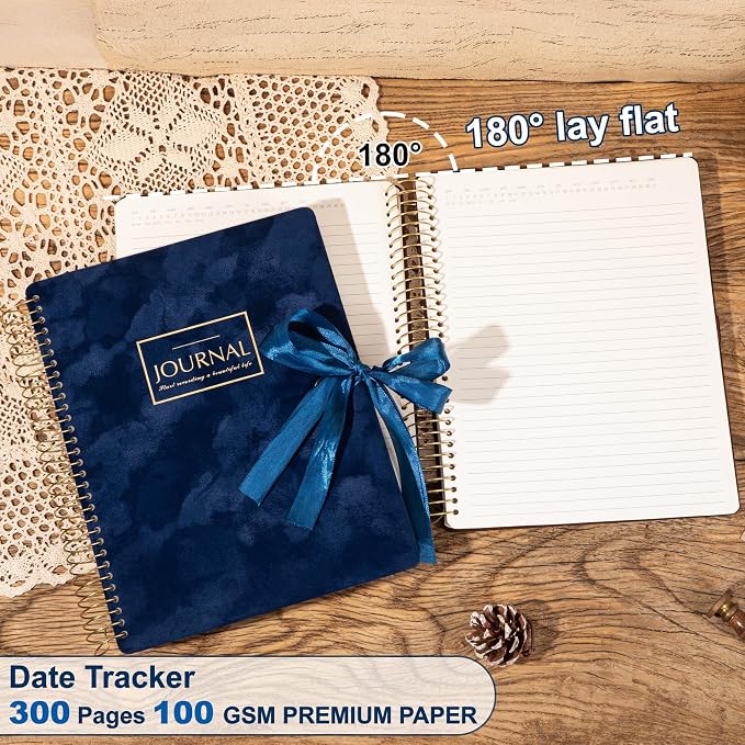Flying Eagle Spiral Notebook, Velvet Hardcover, 8.5 x 11 in, Blue | 300 Lined pages, Vintage Journal for Women & Men, Comes with Premium Gift Box for Writing