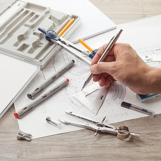 Mr. Pen- Professional Geometry Set, 15 pcs, Drafting Tools with Protractor | Compass, Metal Ruler, Triangles, Pens & Pencils, Complete Geometry & Drafting Kit for Architects, Engineers & Students