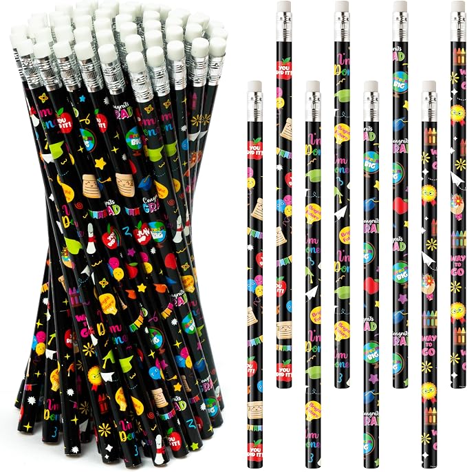 Xqumoi 60Pcs Kindergarten Graduation Pencils with Eraser - Grad Cap Diploma Themed #2 HB Pencils, Preschool Graduation Stationery Student Classroom Rewards Goodie Bag Fillers Party Favors