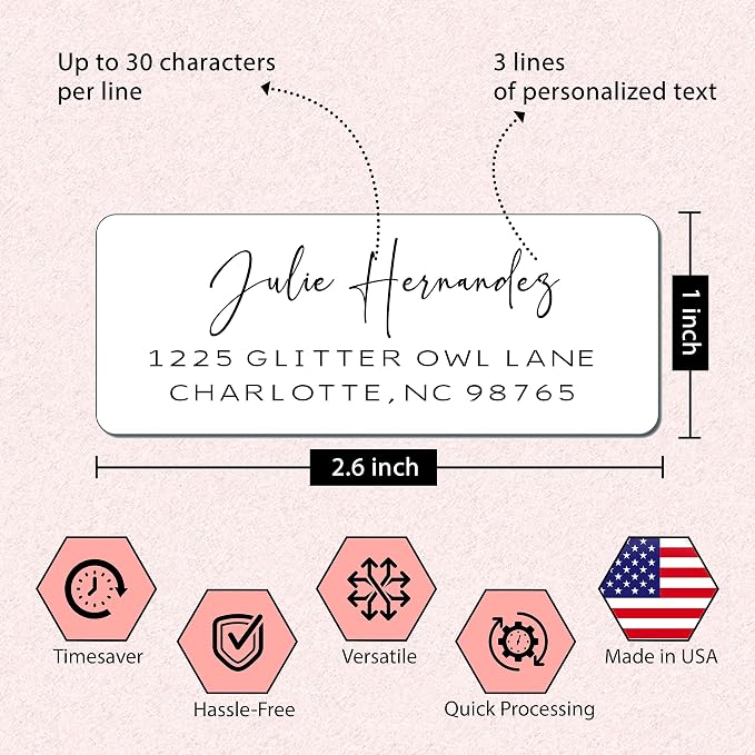 Personalized Return Address Labels Stickers - Set of 240 Elegant Custom Mailing Labels for Envelopes, Self Adhesive Flat Sheet Rectangle Personalized Name Stickers