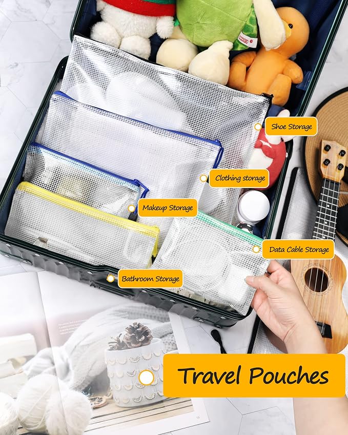 SUNEE Multisize Plastic Zipper Pouches (7 Colors, 35 Packs), Water-Resistant Zip Bag for School Office Supplies, Puzzles & Games Organizing Storage