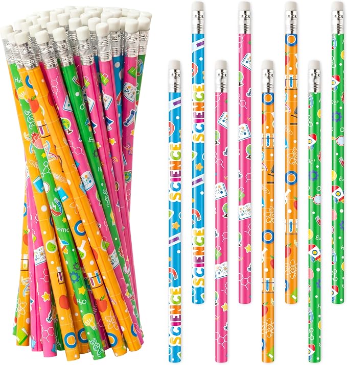Xqumoi 60Pcs Science Themed Pencils with Eraser - Chemistry Biology Physics #2 HB Pencils, Science Lover Stationery Office Supplies Student Classroom Rewards Goodie Bag Fillers Party Favors