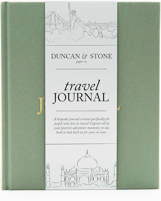 DUNCAN & STONE PAPER CO. Travel Journals - Elegant Journaling Notebook To Record All Your Travel Adventures Up To 15 Trips (Sage Green,110 Page)